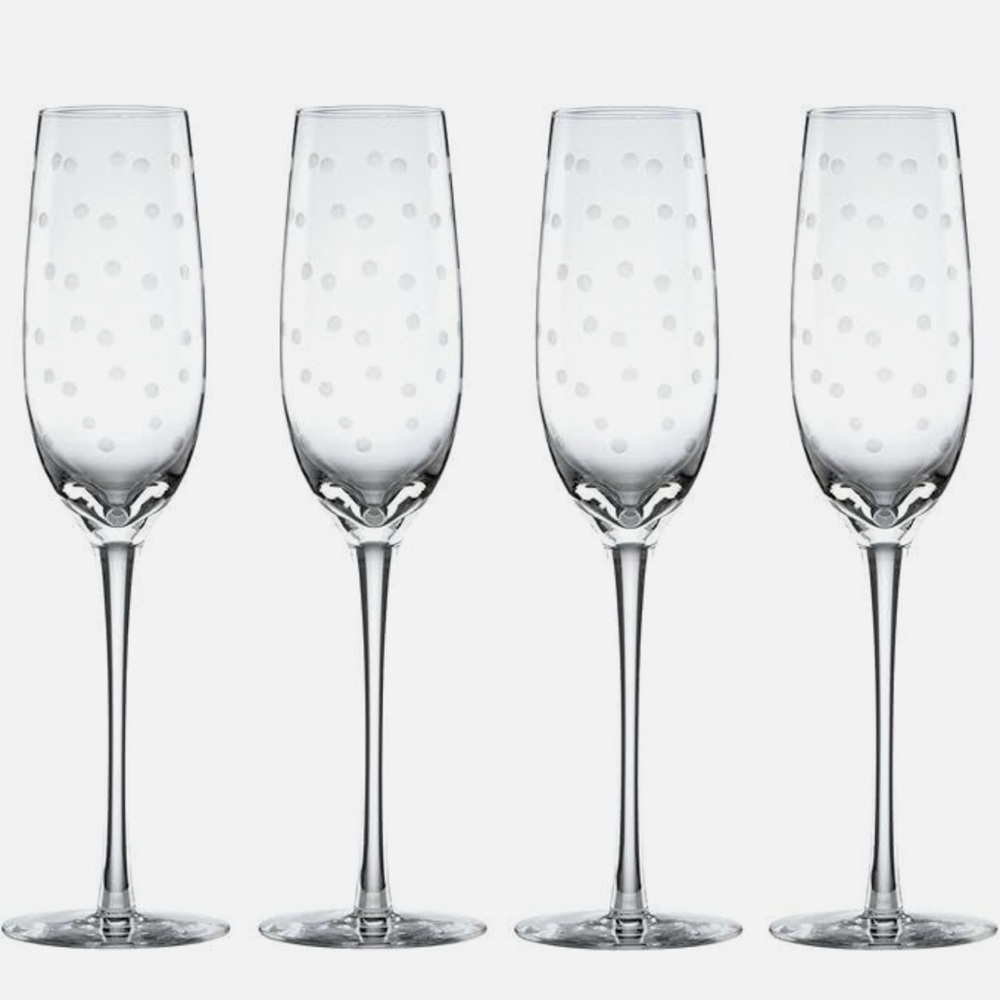 Kate Spade New York Larabee Dot Champagne Flute Glass, Set of 4 New in Box